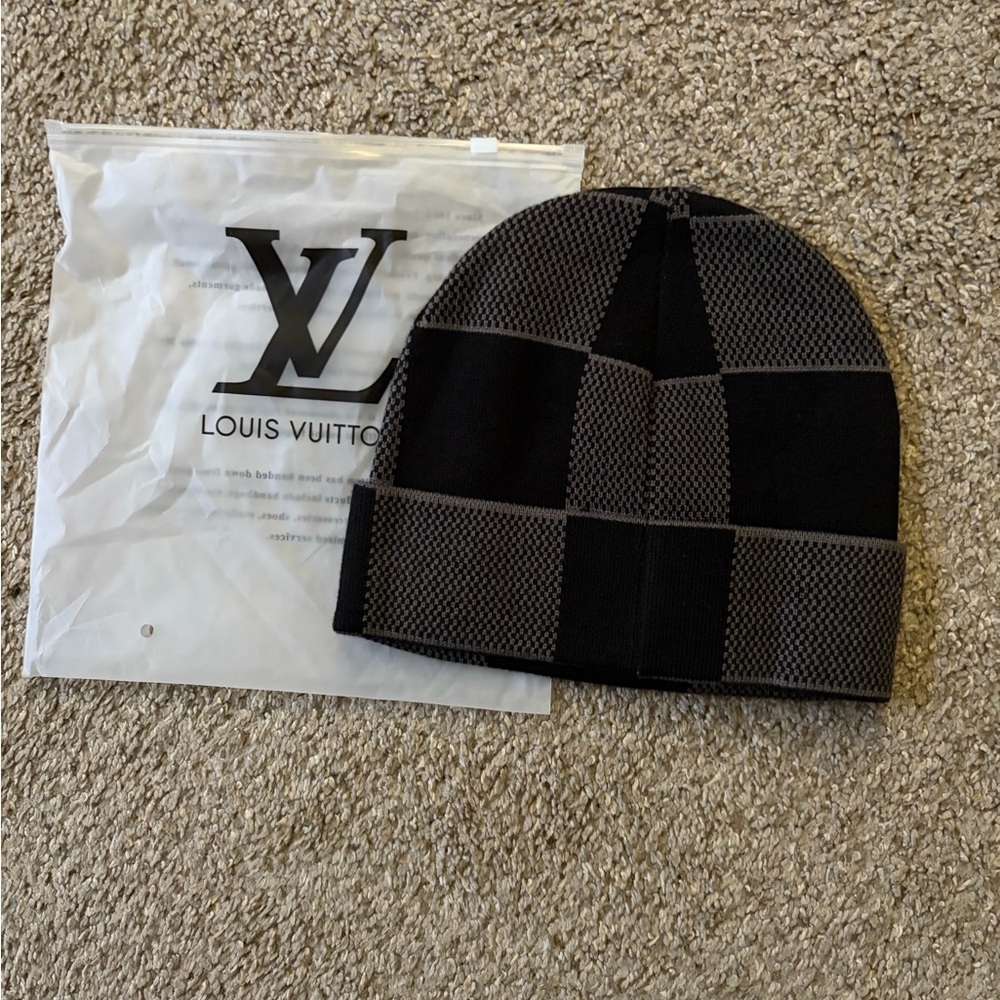 Black & Gray Lv Beanie with Script Patch - image 2